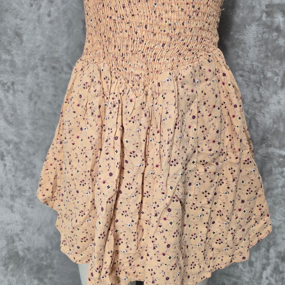 Blue Life Romper Womens S Peach Floral Smocked Strapless Boho Cottage Dainty - Picture 9 of 14